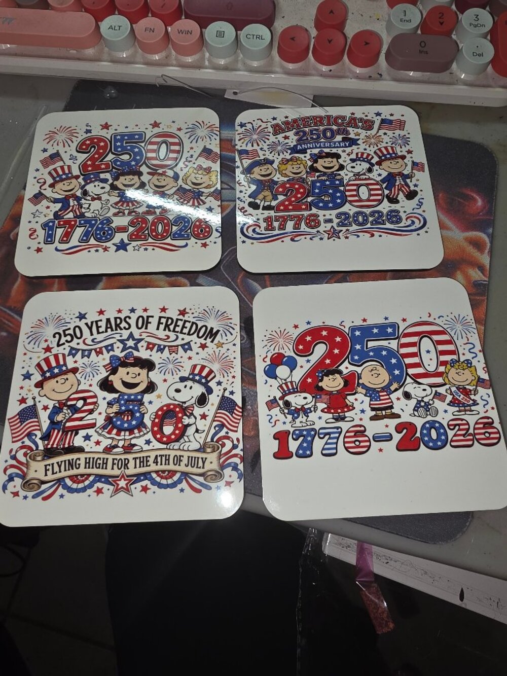 Patriotic Peanuts Wooden Coaster Set | America 250th Anniversary | Snoopy 4th of